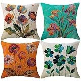 ULOVE LOVE YOURSELF Flowers Pattern Throw Pillow Covers Abstract Floral Design Pillowcase Home Decorative Square Cushion Covers 18 X 18 Inch,4Pack (Flowers Pattern)