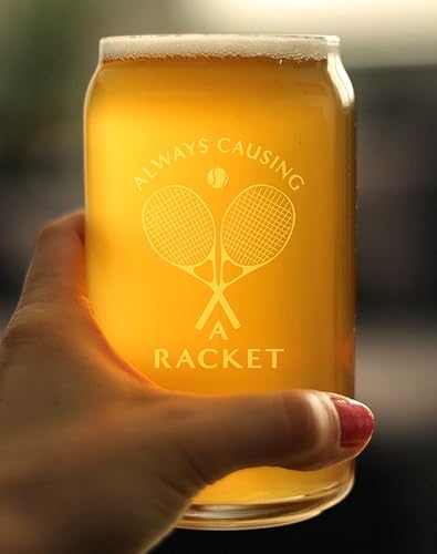 Miniatura 3 de Causing A Racket - Beer Can Pint Glass - Funny Tennis Themed Decor and Gifts - 16 Oz Glasses