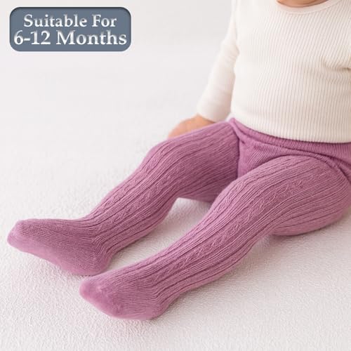 Image of SYGA Baby Tights For Girls Soft Cotton Infant Leggings Toddler Solid Knit Socks Newborn Warm Crochet Pants Stockings - Purple