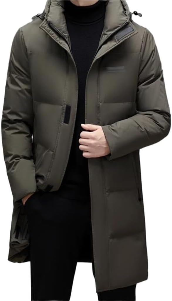 Show Thin Long Over The Knee Winter Thick Warm Hooded Coat White Duck Down Jacket Man(X-Large)