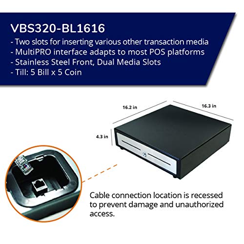 APG Standard- Duty 16” Electronic Point of Sale Cash Drawer | Vasario Series VBS320-BL1616 | Printer Compatible | Plastic Till with 5 Bill/ 5 Coin Compartments | Black - Thumbnail 4