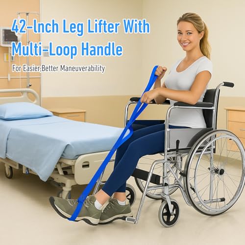 45 inch leg lifter strap with multi loops post surgery recovery aid for hip replacement amp knee surgery assist device for adults amp elderly to get in and out of bed durable adjustable blue