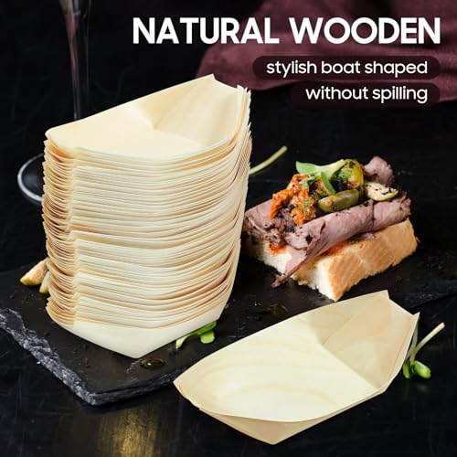 100 platos desechables de madera para sushi 14cm x 8cm miniatura 7