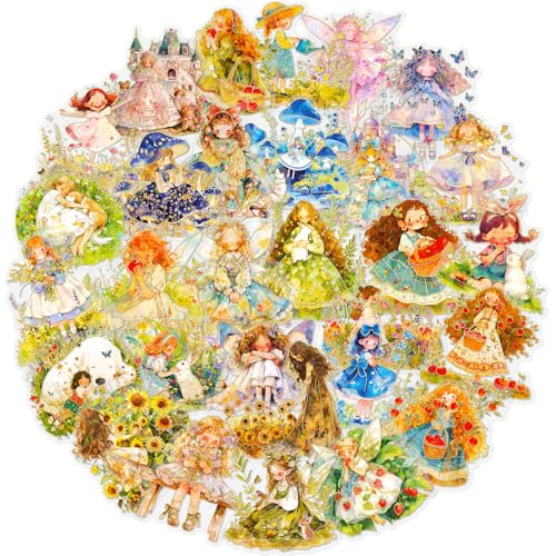 Canollo 30 Stück Mädchen Vintage Sticker Set, Transparente Scrapbooking Aufkleber, Feen Aufkleber, PET Sticker für Fotoalbum, Sammelalbum, Laptops, Handyhüllen, Reisekoffer, Planer, Kalender