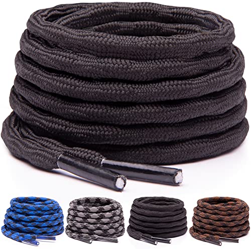 Miscly Cordones Redondos de Botas [3 Pares] Antideslizantes y con Forma Entrelazada, Cordones Resistentes Ideales para Botas, Botas de Trabajo y Zapatos de Senderismo (137cm, Negro) Cover