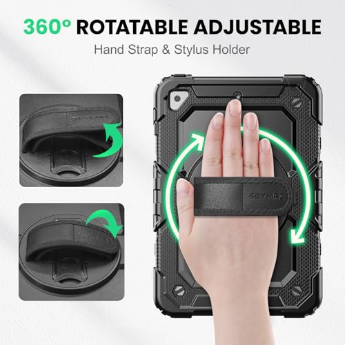 Image of SEYMAC for iPad mini 5 / Mini 4 Case 7.9 Inch, Heavy Duty Shockproof Full-Body Protective Case with Screen Protector, 360 Rotating Stand, Hand /Shoulder Strap for iPad mini 5th / 4th Generation, Black