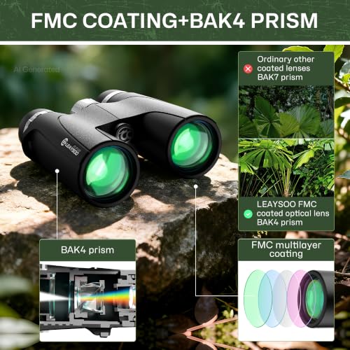 Binoculares 10x42 Leaysoo con lente FMC y diseño resistente miniatura 7