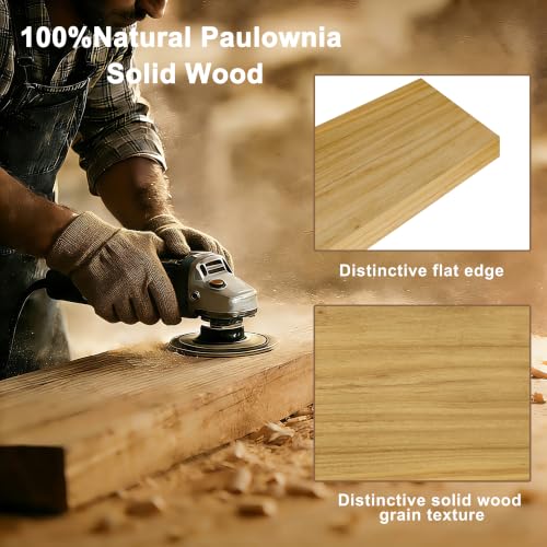 Image of 60in Floating Shelves, 2-Pack 12in Deep Wall Shelf | Solid Paulownia Wood, natural-clear finish, hidden brackets, space-saving storage for kitchen living room bedroom bathroom