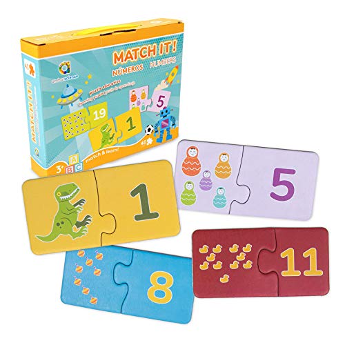 ambarscience Match it - Números - Juego Rompecabezas Educativo de 40 Piezas para Aprender los números de 1 a 20, con imágenes y números para niños 3+.