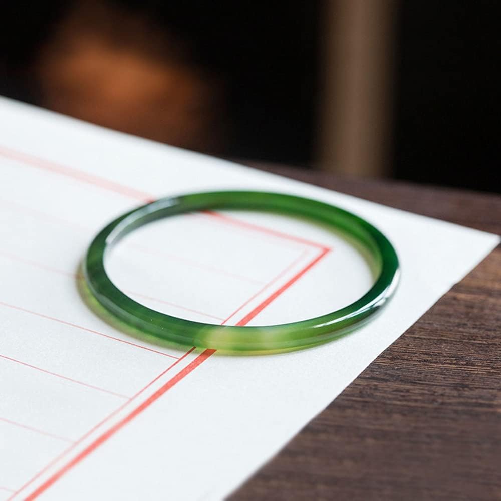 Bracciale Rigido da Donna in Giada, Bracciale Rigido Rotondo Sottile in Agata Verde Naturale per Donna, Gioielli Artigianali per Ragazze con Confezione Regalo (55 mm Verde, Giada)