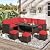 U-MAX Outdoor Patio Furniture Set,7 Piece Patio Sectional Sofa Set with Dining Table All-Weather Wicker Patio Conversation Sets(Brown Rattan & Red Cushion)