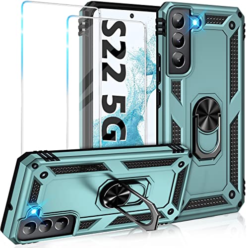 Image of Vaki for Samsung Galaxy S22 5G Case with Built in Screen Protector Military Grade Hard Rugged Cover Heavy Duty Armor Galaxy S22 Phone Cases with Metal Ring Kickstand Shockproof Green