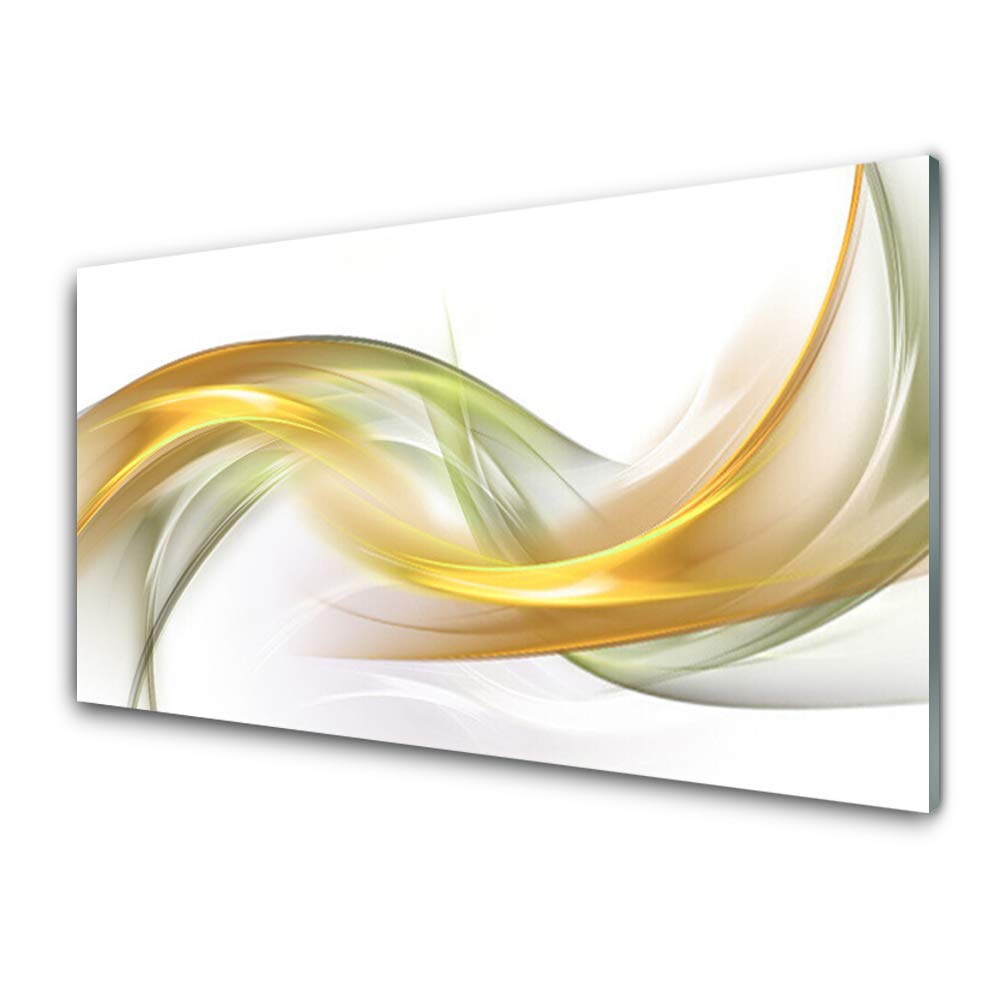 Tulup Impression Sur Verre De 100x70 Cm Image Tableau Photo Décorative Panoramique Pour La Cuisine Et Le Salon - Art: Moderne Et Classique - Abstraction Des Vagues - Beige