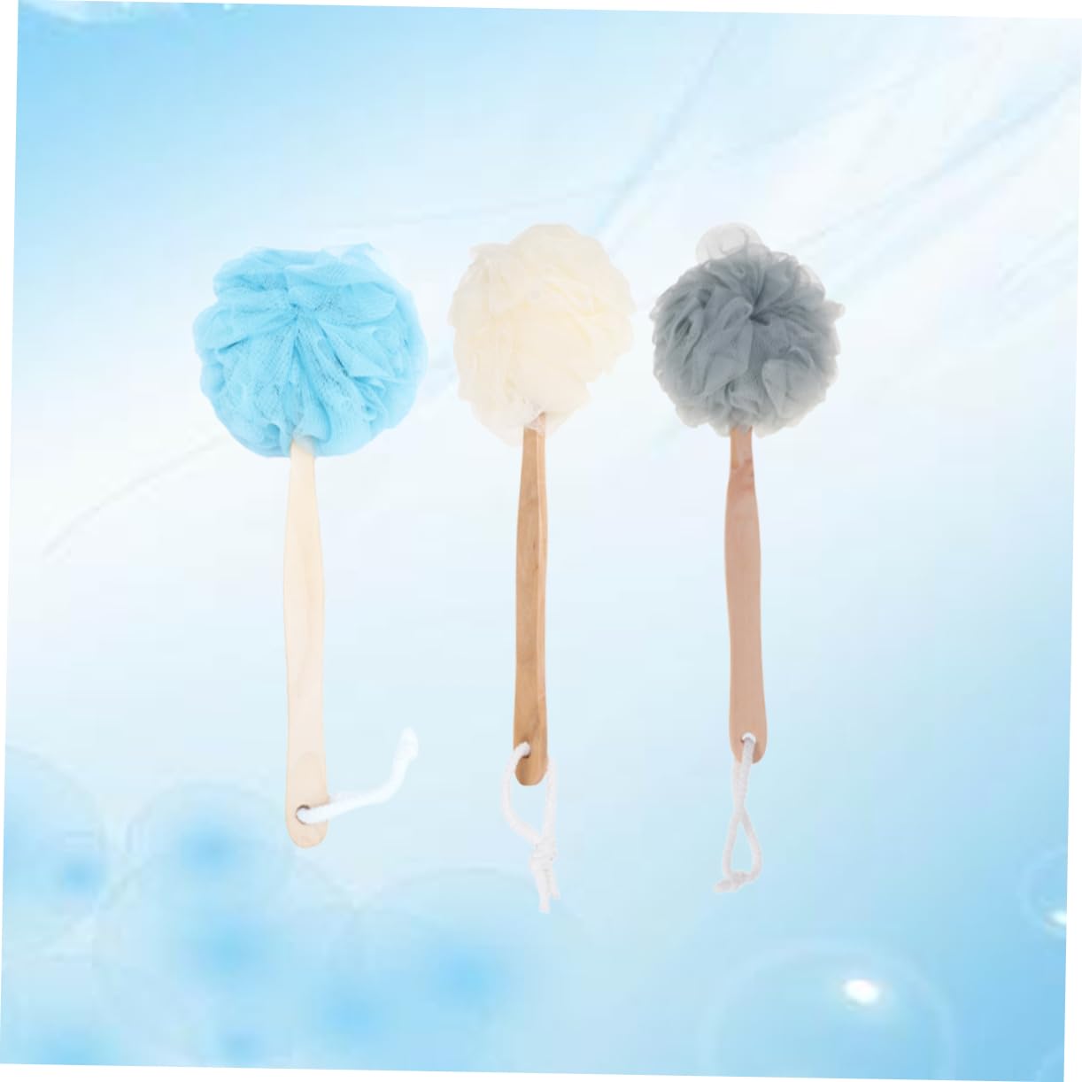 PACKOVE 3 Piezas Toalla de baño de bola de baño ducha cepillo de esponja de lufa espuma cuerpo fregar accesorios para el baño bath mango largo bolas de baño Bambú