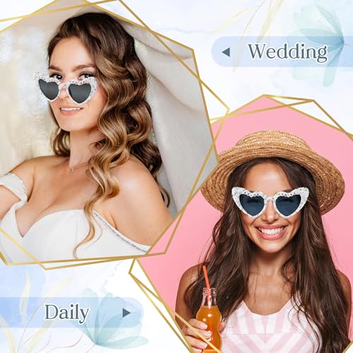 PANTIDE Bride To Be Sunglasses - Rhinestone Pearl Heart Shaped Sunglasses, Bachelorette Party Engagement Gift 5