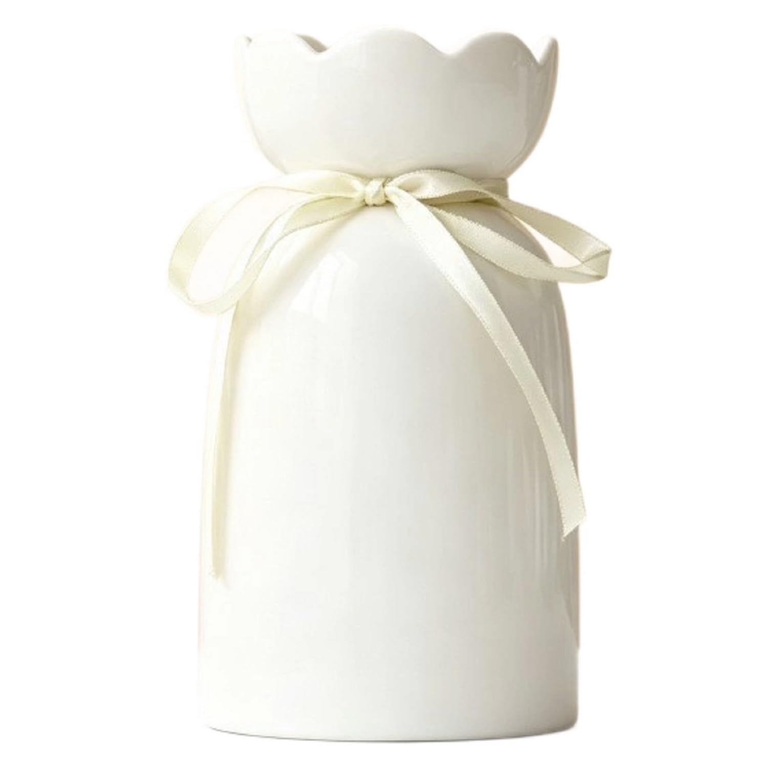 EdirFtra White Ceramic Ribbon Vase - Nordic Pouch Style Flower Holder