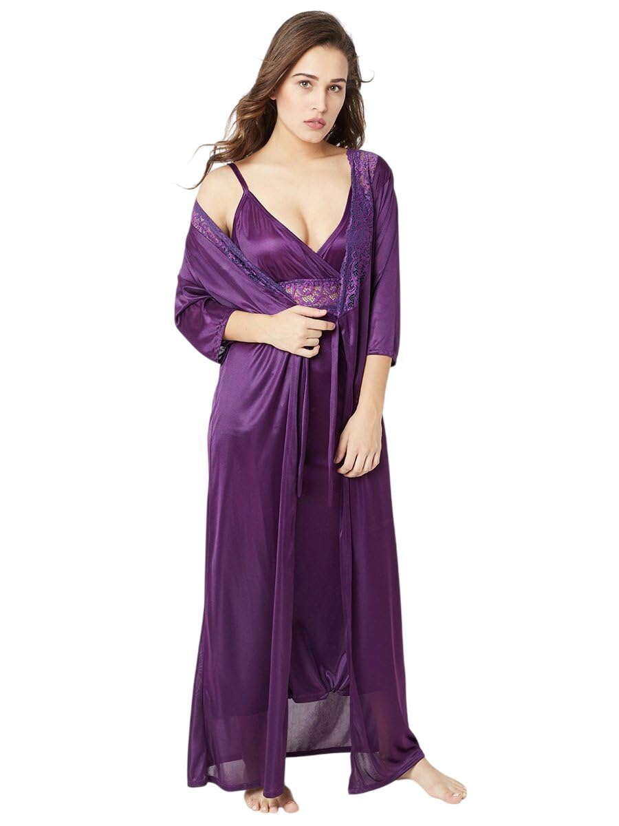 Women's Satin Nightgown with Robe Set | Maxi Night Dress | Fancy Gown-picture-20