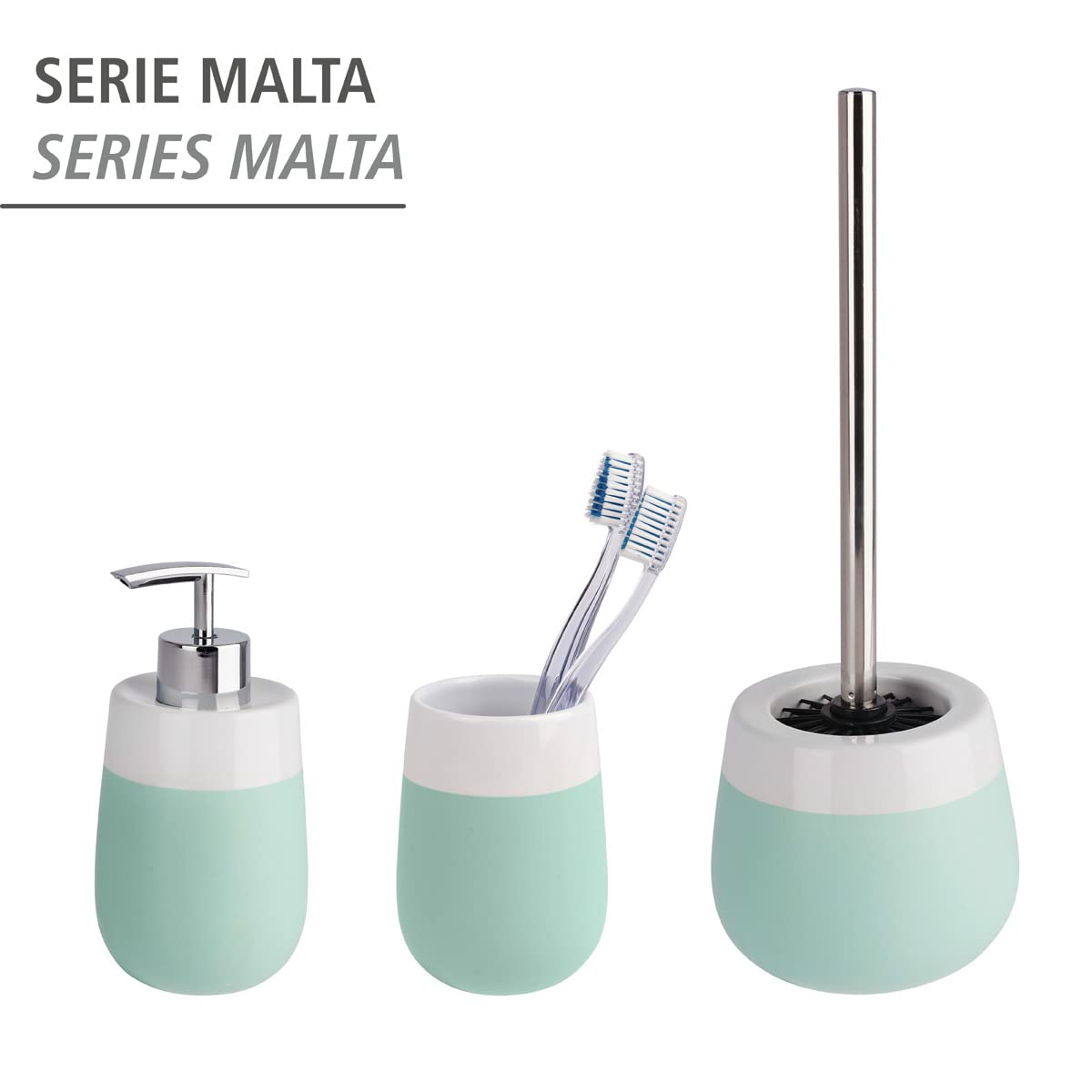 Wenko Malta Vaso para Cepillos de Dientes, Cerámica, Verde Menta, 8x8x11 cm