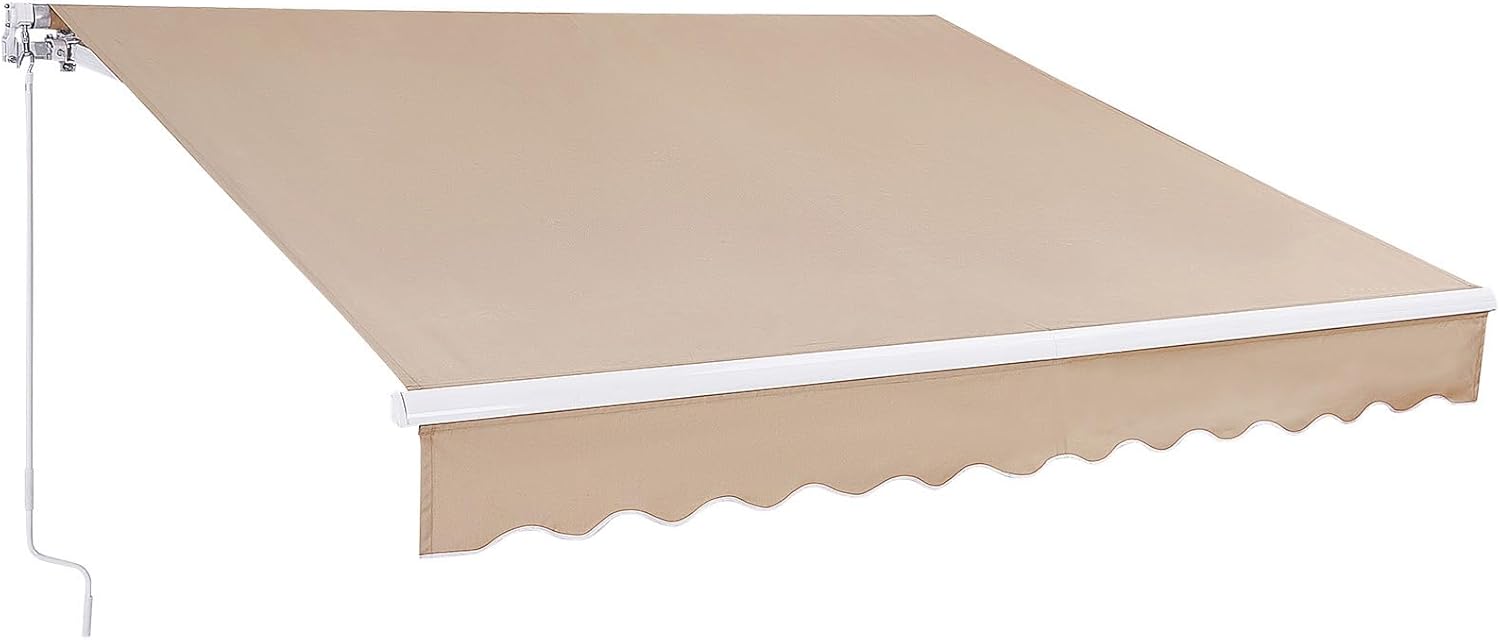 VEVOR Manual Retractable Awning, 12 x 10 ft Outdoor Patio Awning Retractable Sun Shade, Patio Door Window Water-Resistant Polyester Awning Sunshade Sh