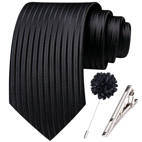 Image of Hi-Tie 63 inches Striped Paisley Extra Long Ties for Men Silk Necktie with Lapel Pin Tie Clip Big and Tall Men Formal Wedding