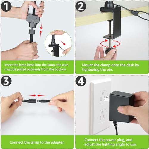 Image of ShineTech LED Desk Lamp for Home Office, 3000K Warm White Double Head Architect Task Lamps with Clamp, Dimmable Adjustable Flexible, Black
