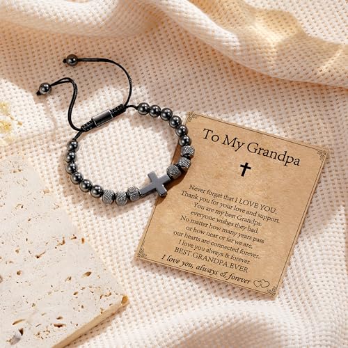 Image of Cross Bracelet for Boys Teens, Adjustable Obsidian Beads Bracelets Christian Religious Jewelry Gifts for Teen Teenage Boys
