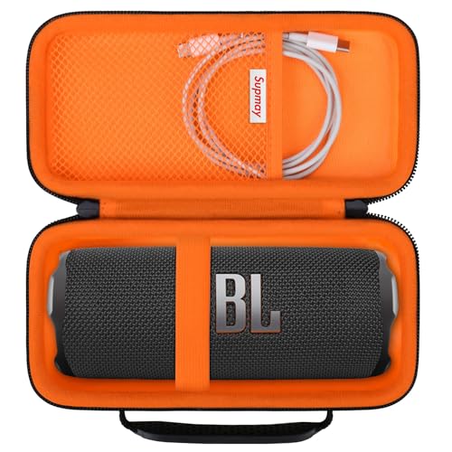 Supmay Hard Carrying Case for JBL Flip 7 Flip 6 Flip 5 Portable Bluetooth Speaker, Storage Holder Travel Bag with Mesh Pocket for USB Cable, Very Suitable for Home, Outdoor, and Travel, Black