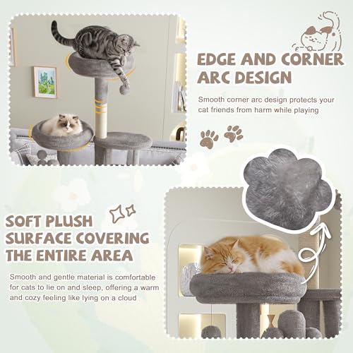 Image of 72 Inch Big Cactus Cat Tree for Indoor Cats, Cute Cat Tower with Transparent Capsule, Flower Cat Tree with Sisal Scratching Post, Multi-Level Activity Center for Kittens & Large Cats (Gray)