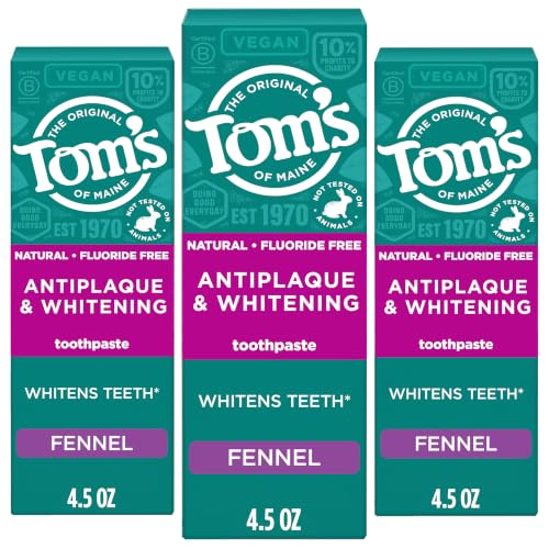 Tom's of Maine Antiplaque and Whitening Toothpaste, Fennel, 3 Pack, 4.5 oz
