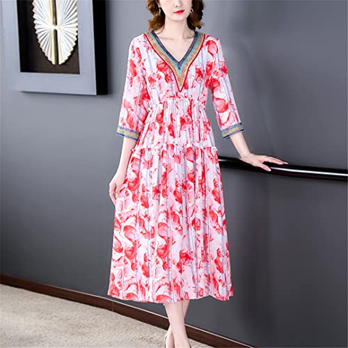 Robe midi décontractée manches courtes col en V pour un confort quotidien - 2