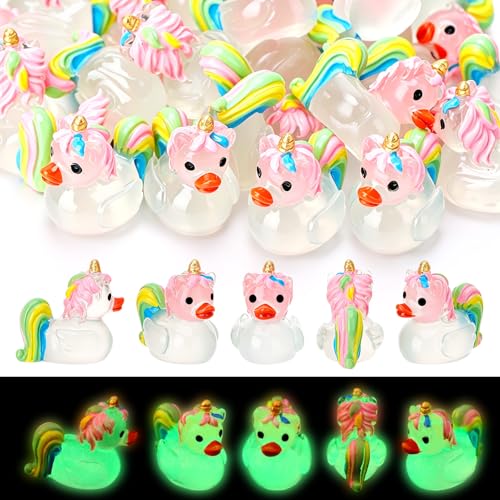 Image of 50 Pcs Unicorn Ducks Toy Figures, Mini Resin Ducks Bulk, Tiny Duck Figurine Dress up Game Toy for Party Favors (Glowing Unicorn)