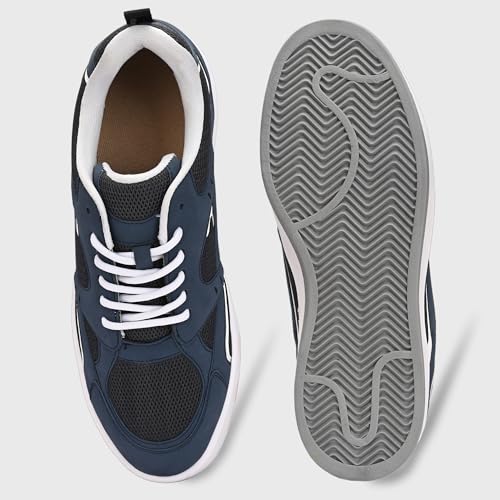 Image of Cruiser Men's Sneaker | Retro Running Shoes | Navy Blue White Men's Sneakers |Mesh Synthetic Resin Lace-Up Sneakers | Midsole Athletic Casuals | Perfect for Outings, and Comfortable All-Day Use(2657)
