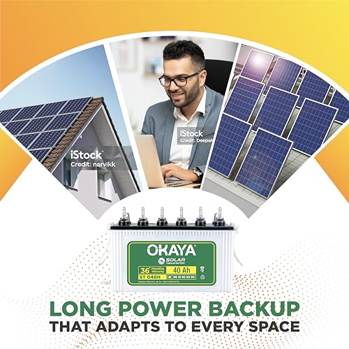 Image of Okaya Solar ST 040H, 40Ah Tubular Battery for Home, Office & Shop with 36 Months Warranty