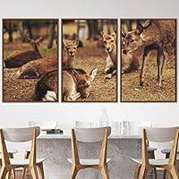 3 Piece Framed Canvas Wall Art Parcel of Deers Animals Deer Expressive Impressionism Rustic - 16