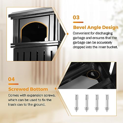 BEAMNOVA Trash Can Outdoor Top Tray Black Stainless Steel Commercial Garbage Enclosure with Locking Lid Heavy Duty Industrial Yard Garage Waste Container, 35.5 * 15.8 * 15.8 in