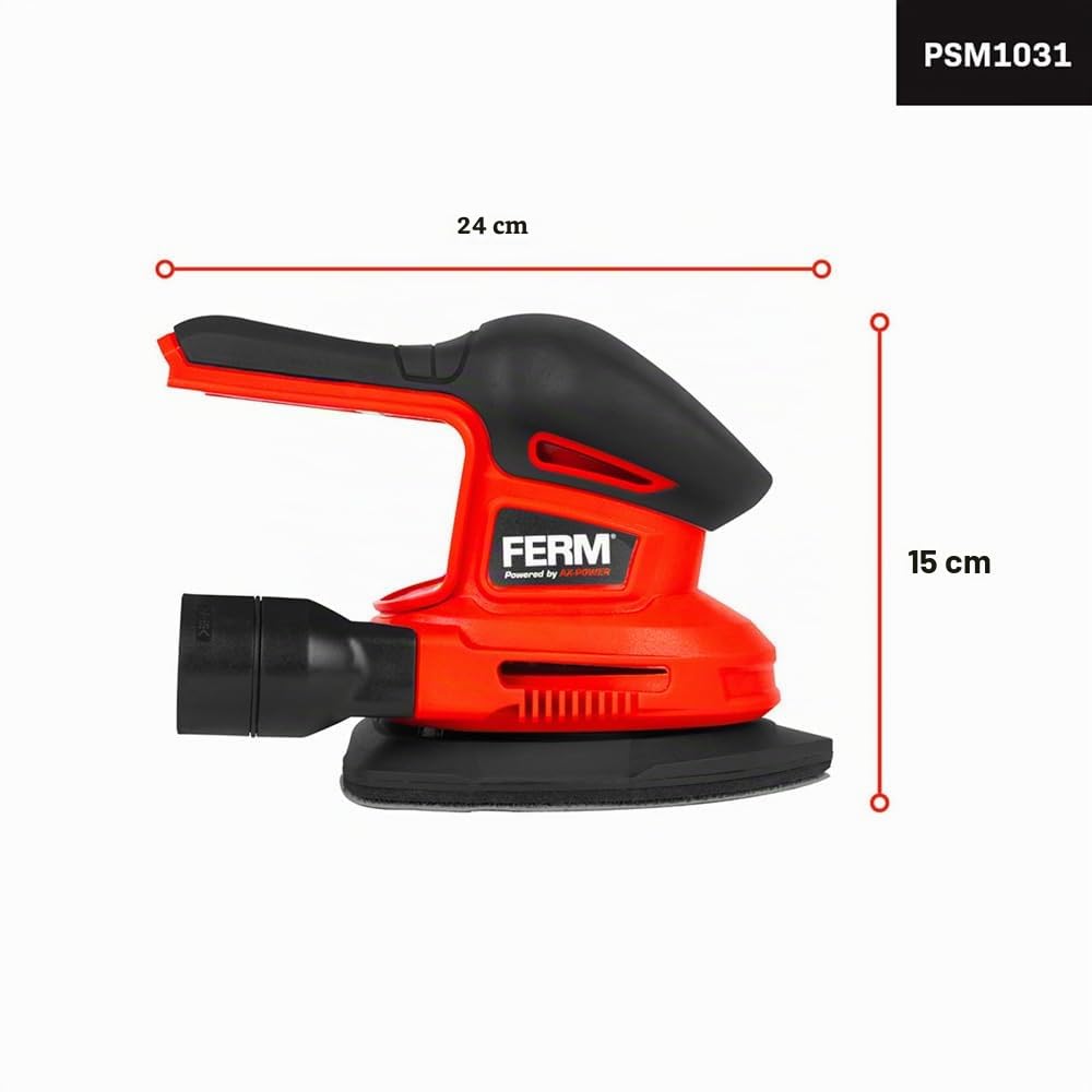 FERM AX-Power Ponceuse Delta sans fil - 280W - Vitesse variable - 6 feuilles abrasives - Adaptateur aspirateur - Softgrip - Pour bois et métal - Sans batterie ni chargeur