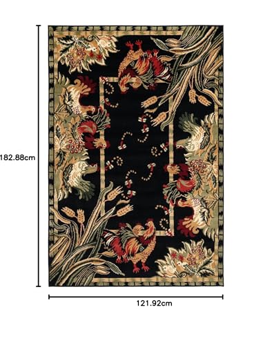 Image of Unique Loom Barnyard Collection Area Rug - Farm (4' 1 inch x 6' 1 inch Rectangle, Black /Cream)