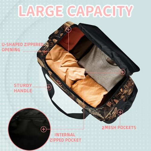 Forest mushroom community Travel Duffle Bag - Waterproof weekend luggage bag, men's sports and fitness bag, delivery hospital storage bag, overnight luggage bag with pull rod cover4