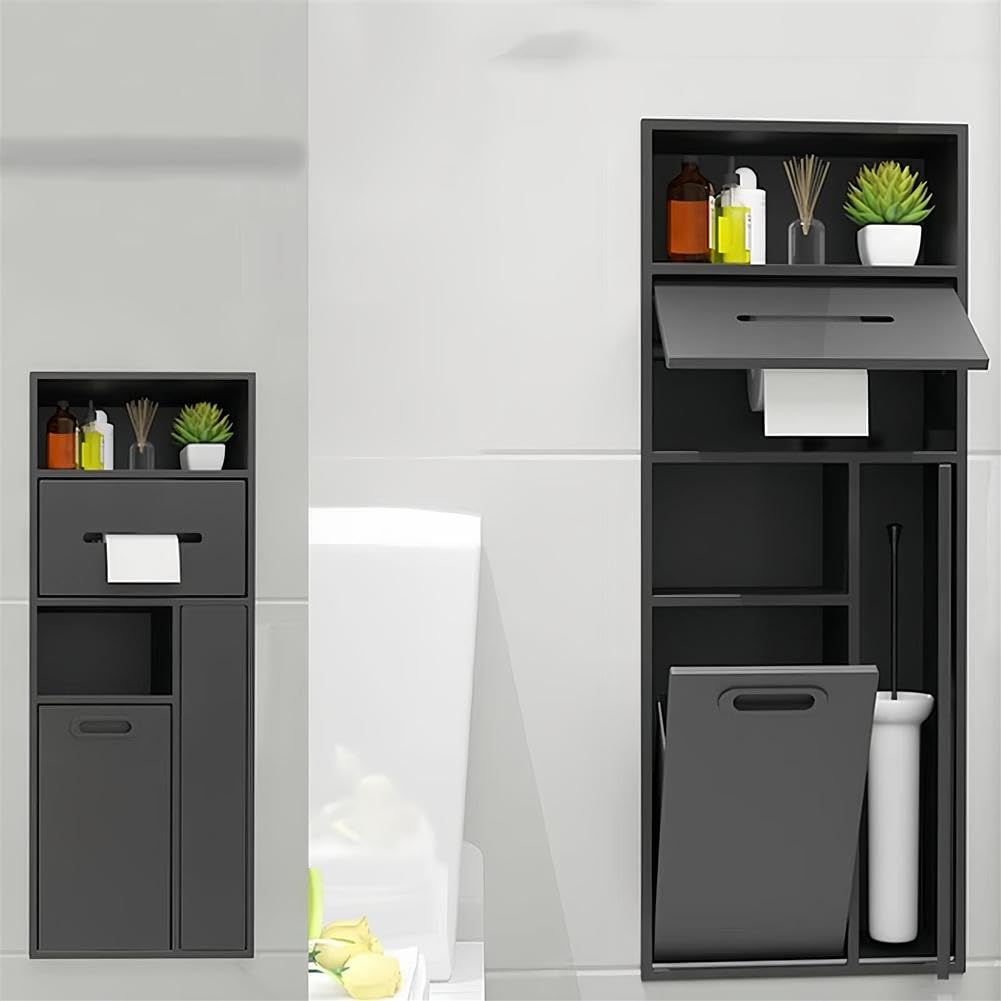 Generico Mensola portaoggetti a Incasso in Acciaio Inox per Carta igienica e rifiuti, Organizer Integrato per nicchia in Bagno, Cucina, Soggiorno, Camera da Letto - Nero, 60x28x13,5 cm, Soluzione Sal