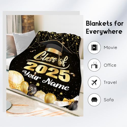 Personalized Graduation Blanket - Custom Class of 2025 Graduation Gifts for Her or Him - 60"x80" Flannel Soft Throw Decorations - Senior 2025 Blankets for College, High School, Graduation Day