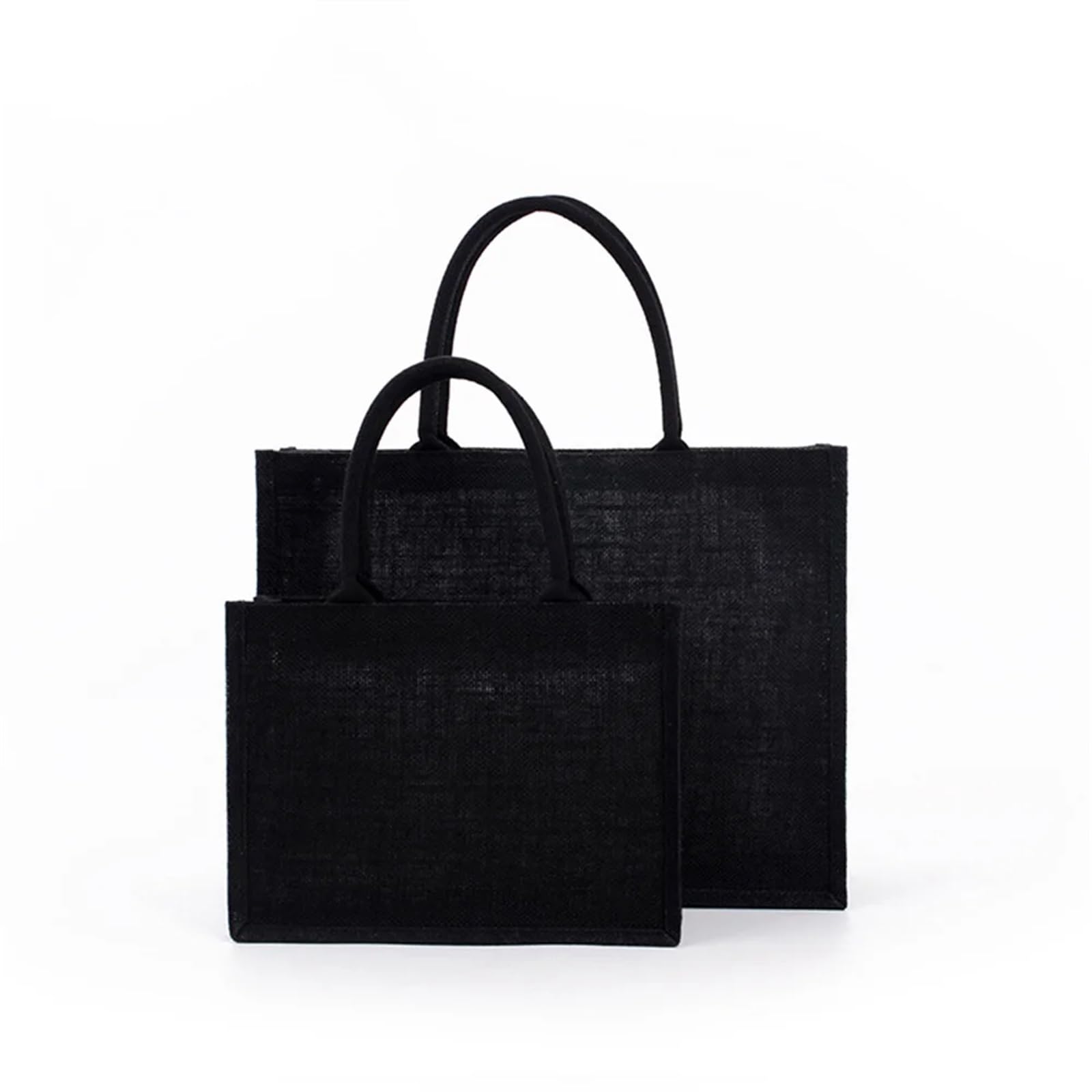 Tote Leinenbeutel Große schwarze Einkaufstasche aus Sackleinen, Einkaufstasche, tragbar, wiederverwendbar, Unisex-Handtasche aus Sackleinen Einkaufstaschen