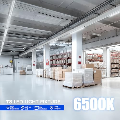 Image of Barrina T8 LED Shop Lights for Workshop 4FT, 50W, 7000LM, 6500K, ‎Super Bright White, Clear Cover, Ceiling, V-Shape Shop Light Fixture, Garage, Warehouse, Basement, ETL Listed, 2 Packs