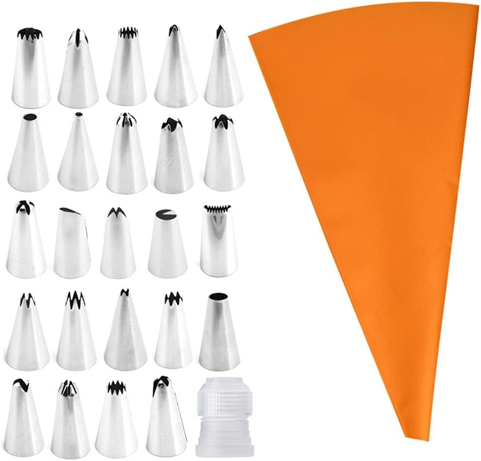 26Pcs Cake Decorating Tools Set Stainless Steel EVA Bag Cream Pastry Nozzle Multi-Color Optional Cookies Baking Tools (Color : Green) (Orange)