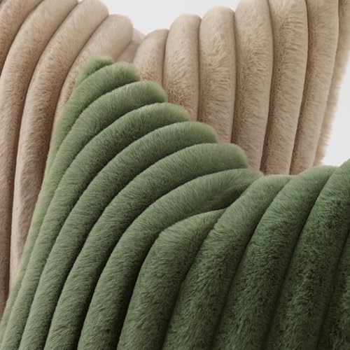 Image of decorUhome Fall Cozy Faux Fur Throw Pillow Covers 18x18 Set of 2 Decorative Soft Plush Striped Modern Farmhouse Boho Couch Pillow Cases with Velvet Back for Sofa Bed Living Room, Olive Green