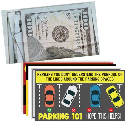 OCQOTAT 60pcs- Bad Parking Prank Cards You Park Like An Look Like $100 Money from a Distance - Funny Parking Violation prank stuff for Bad Drivers Under Wiper (3.5 x 2 Inches) 6 Styles 10 Each
