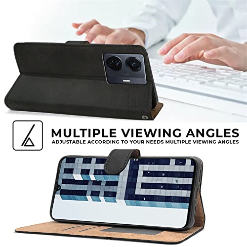 Image of Jkobi Flip Cover Case for Vivo iQOO Z6 Pro (Professional Line Pattern| Magnetic Closure | Inner TPU | Inbuilt Stand & Pockets | Office Wallet Style Flip Cover |Black)