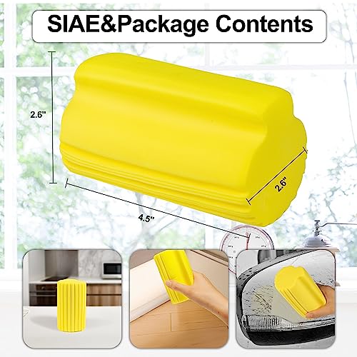 Image of 4 Pack Damp Clean Duster Sponge, Reusable Dusters for Cleaning Blinds, Vents, Railings, Kitchen Table, Window Track Grooves and Faucets (Yellow)
