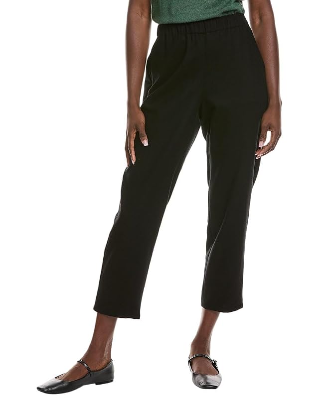 Eileen Fisher Womens Wool Tapered Ankle Pant L Black