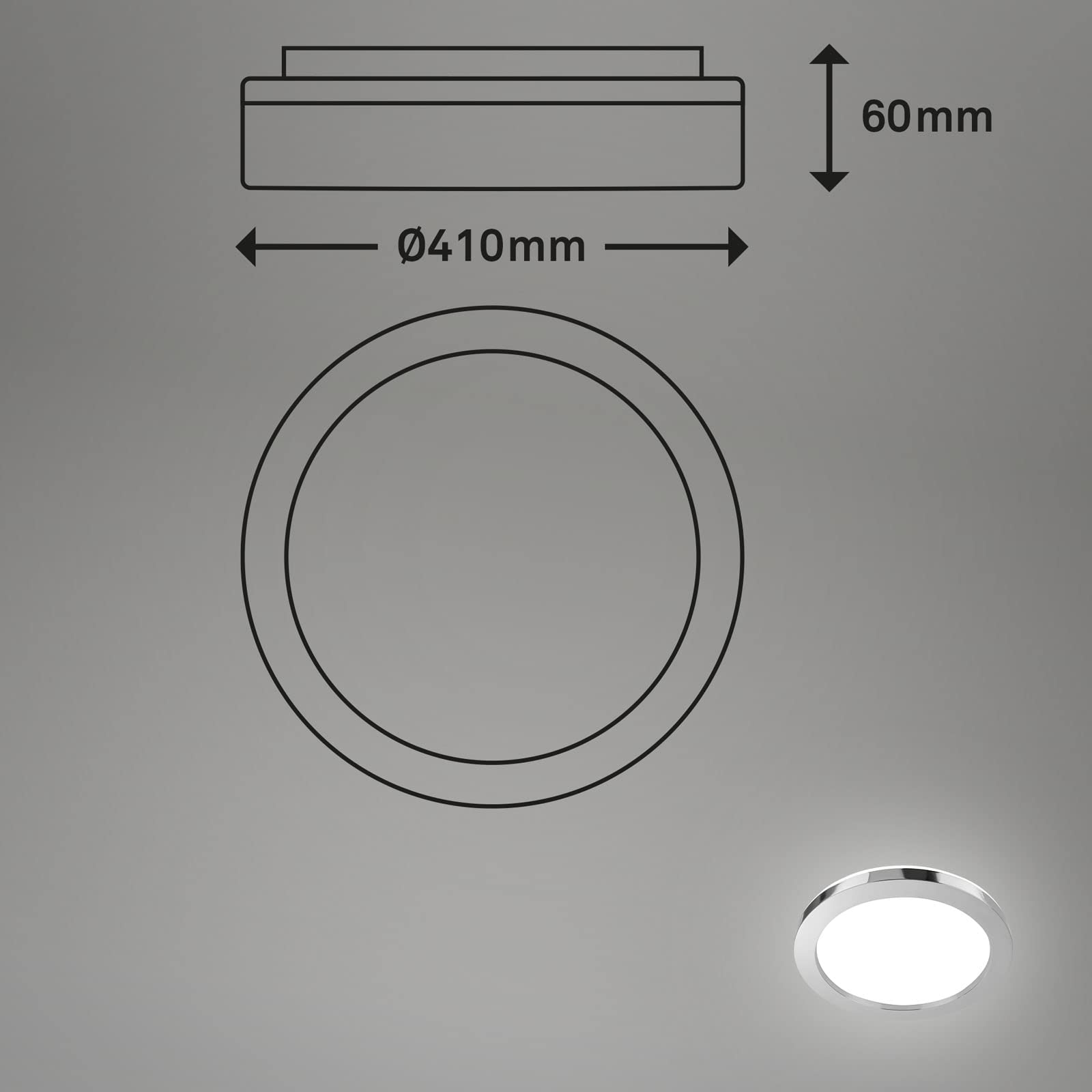 BRILONER - Plafoniera da bagno a LED con retroilluminazione, lampada da bagno a LED IP44, molto luminosa 3600 lumen, luce bianca neutra, cromo, 410x60 mm (DxH)