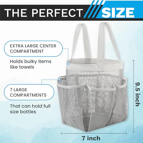 Handy-Laundry-Mesh-Shower-Caddy--7-Pocket-Portable-Organizer-Tote-for-College-Dorm-Gym-Travel-Bathroom--Quick-Dry-Collapsible-Lightweight-Shower-Bag-with-Handle-Gray